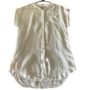 Cabi White 100% Linen Short Sleeve Button Down Shirt Style 389 Womens XS
